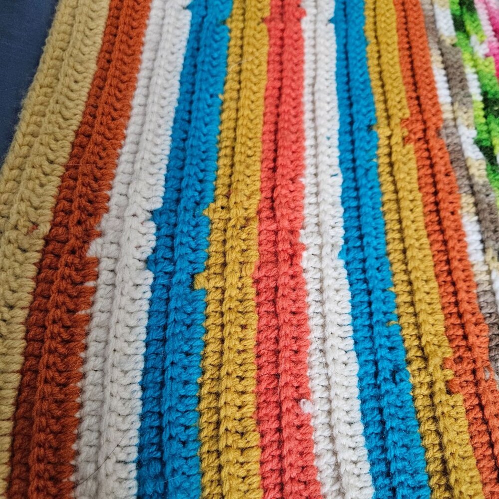 Crocheted Afghan Blanket Throw Lap Homemade Colorful Stripe Ethnic MCM 48x58" - Picture 5 of 9